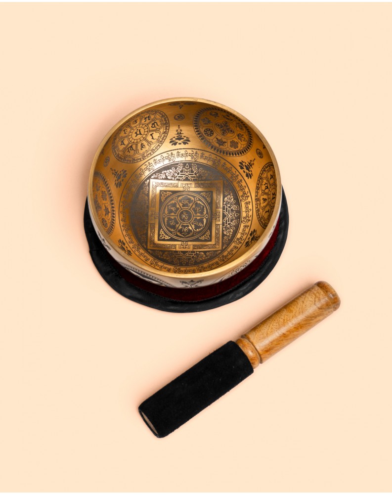 Cuenco Cantor Premium 13 cm - Sol Mandala Dorados Premium Grabados